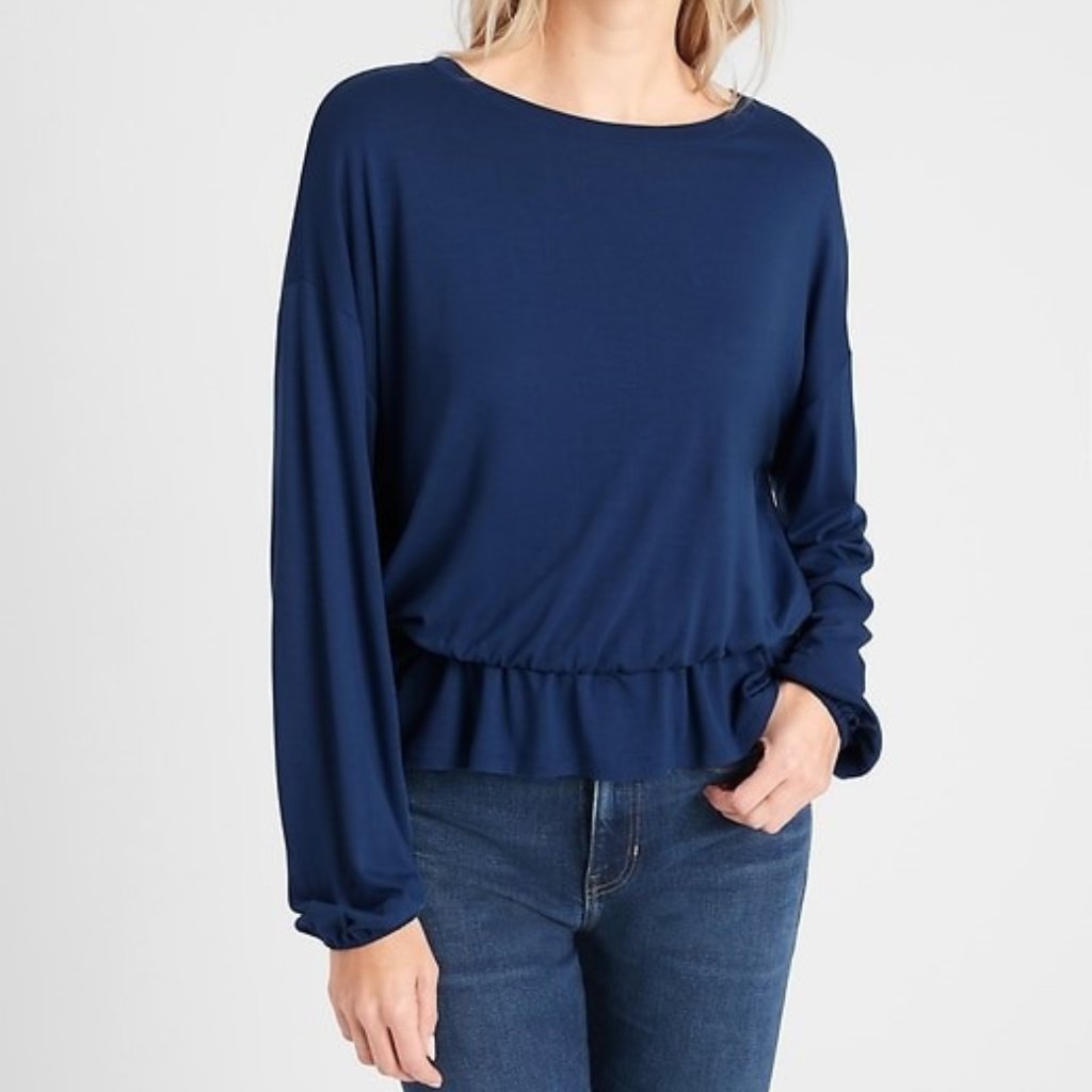 Banana Republic Smocked Waist Top In Blue Xl